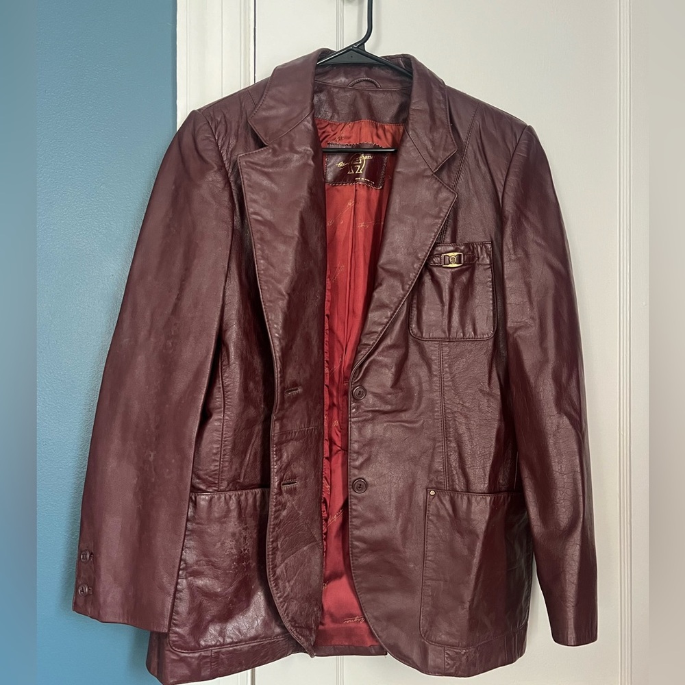 etienne aigner Vintage wine red leather jacket